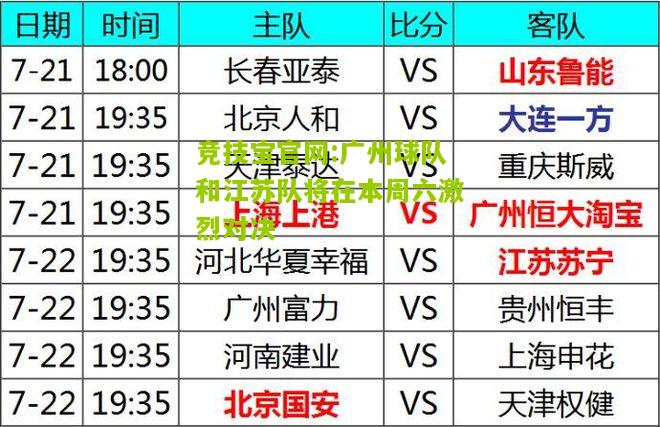 竞技宝官网:广州球队和江苏队将在本周六激烈对决